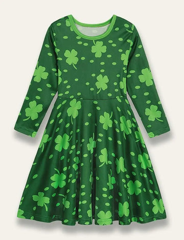 St. Patrick's Day Clover Printed Long Sleeve Dress - Mini Taylor